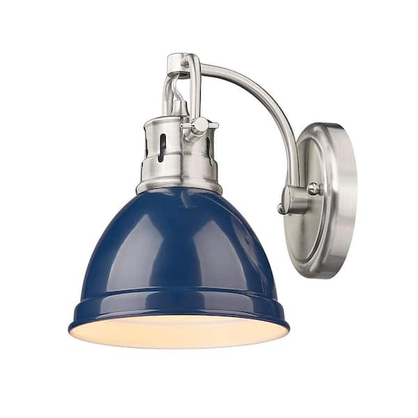 Golden Lighting - Duncan 1-Light Pewter Wall Sconce with Navy Blue Shade