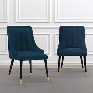 Eda Midnight Blue Modern Velvet and Faux Leather Upholstered Dining Chair (Set of 2)