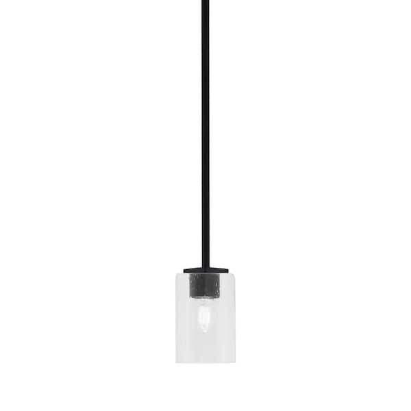 Unbranded Bridgewater 100-Watt 1-Light Matte Black Shaded Pendant Light with 4 in. Clear Bubble Glass Shade, No Bulb Included