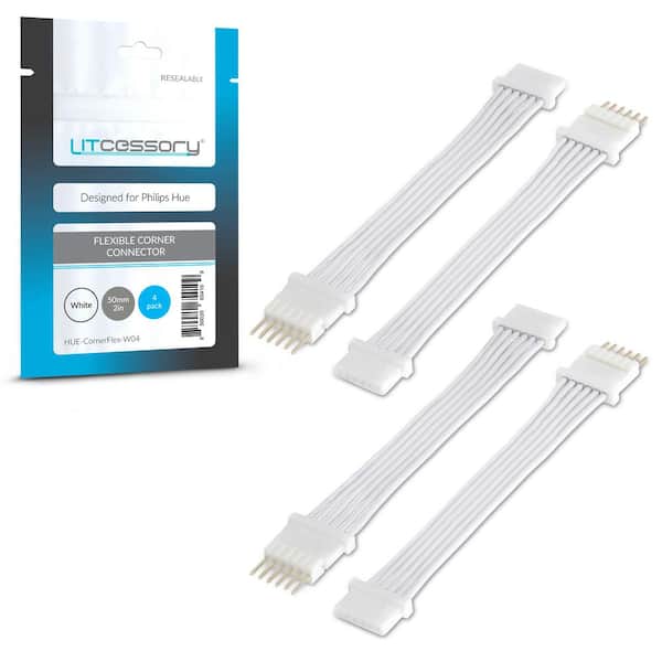 LITCESSORY Flexible Corner Connector/Extension Cable for Philips Hue Lightstrip Plus (2 in. 4-Pack, White - Micro 6-Pin V4)