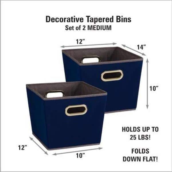 Medium Navy Blue Fabric Tapered Storage Bins, Set of 2