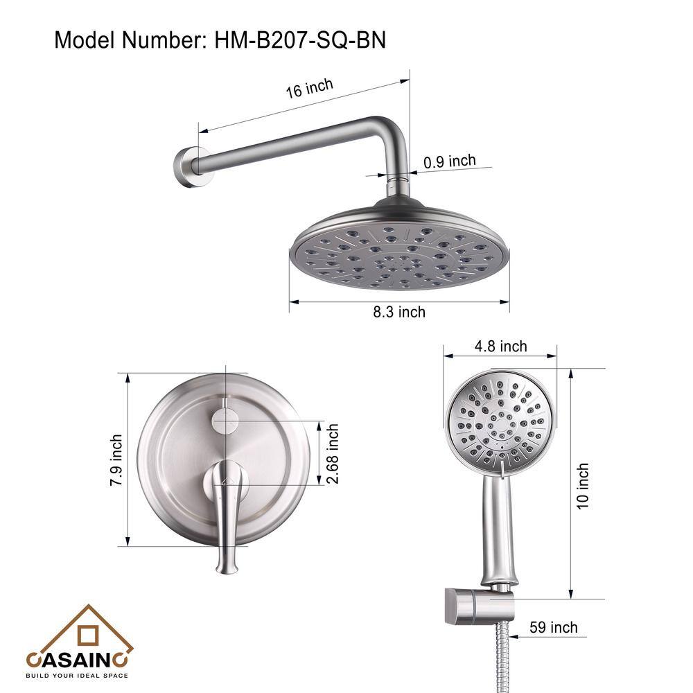Brushed Nickel Wall Mounted Multi-Head Rain Shower System
