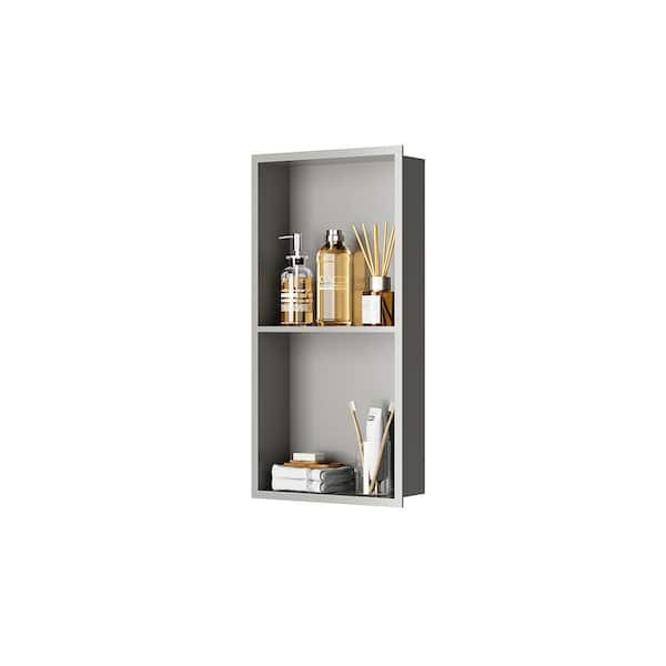 Simple Project 12 in. W x 24 in. D x 4 in. H Stainless Steel Shower Niche with Shelves Niche for Bathroom Storage in Pale Gray