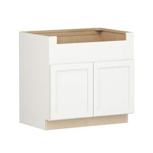 Shaker Full Overlay 36 in. W x 24 in. D x 34.5 in. H Plywood Assembled Deep Sink Base Kitchen Cabinet in Linen White