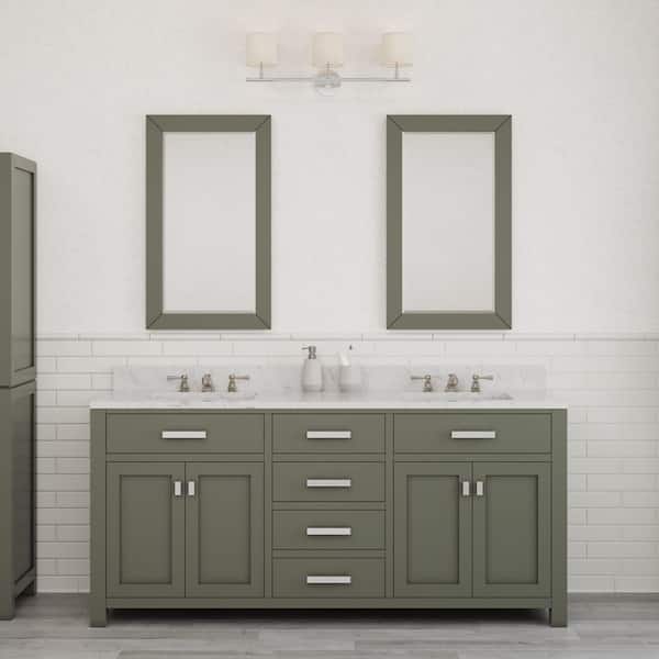 Madison 72 in.W x 21.5 in.D x 34 in.H Double Sink Bath Vanity in Glacial Green with Carrara White Marble Top and Faucets