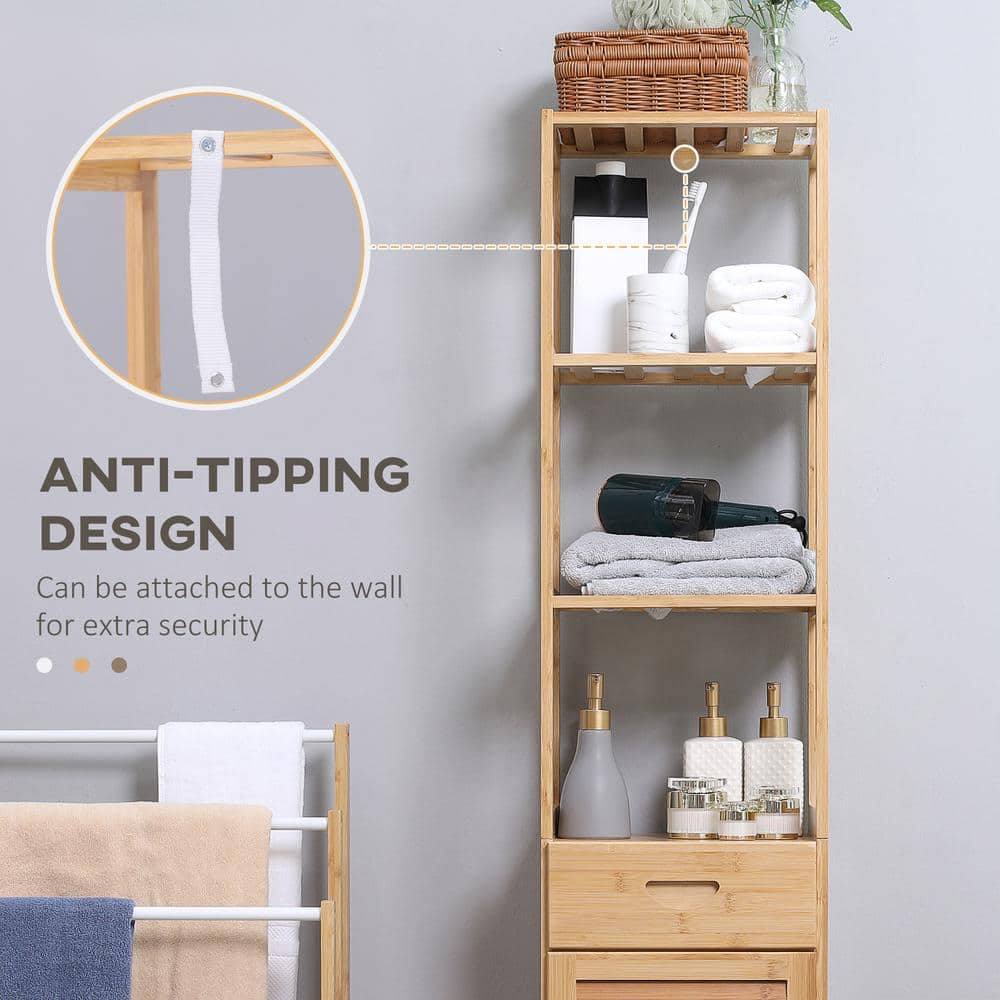 Tall Natural Bamboo Lockable Storage Cabinet with Drawer