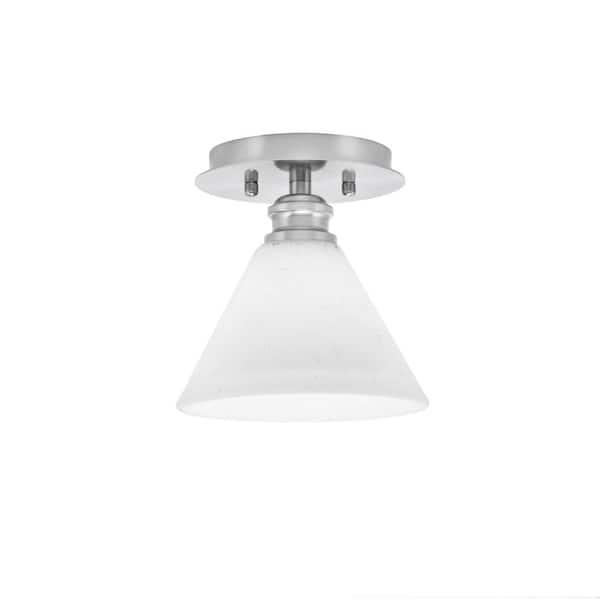 Albany 1-Light 7 in. Brushed Nickel Semi-Flush with White Muslin Glass Shade