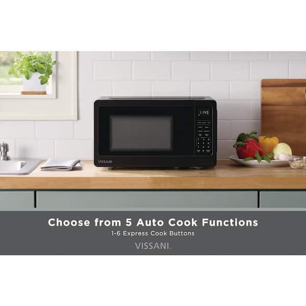 0.7 cu. ft. Electric 700-W Countertop Microwave in Black with Turntable, 6-Heating Functions, and 2-Step Lock System