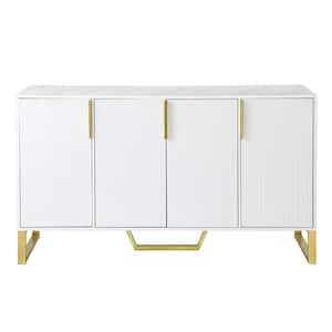 60 in. W x 15.7 in. D x 34 in. H White Linen Cabinet with 4-Doors, Metal Handles and Legs, Adjustable Shelves