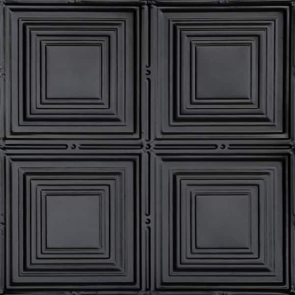 FROM PLAIN TO BEAUTIFUL IN HOURS Cubism Satin Black 2 ft. x 2 ft. Decorative Lay-in Tin Ceiling Tile (48 sq. ft./case)