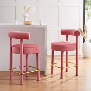 Toulouse 26 in. in Blossom Gold Wood Performance Velvet Counter Stool - Set of 2