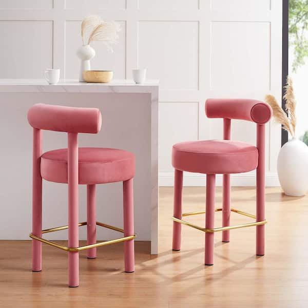 MODWAY Toulouse 26 in. in Blossom Gold Wood Performance Velvet Counter Stool - Set of 2