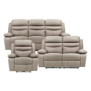 Edelia 86.5 in. W. Pillow Top Arm Leather Rectangle 3-Piece Power Reclining Sofa Set in Latte