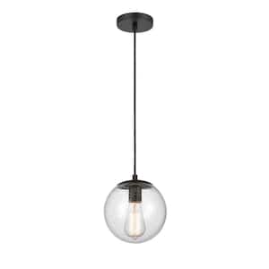 Tolland 1-Light Matte Black Shaded Pendant Light with Seedy Glass Shade