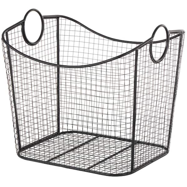 Metal Black Deep Storage Basket with Round Handles
