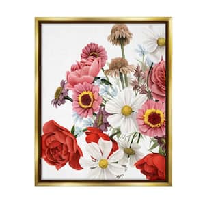 Pink Red Spring Bloom Flower Bouquet Roses Daisies by Grace Popp Floater Frame Nature Wall Art Print 31 in. x 25 in.