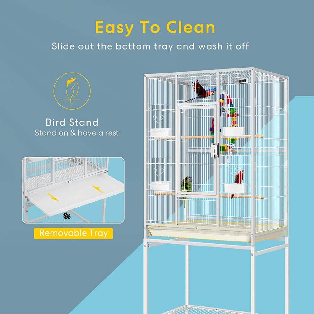 VIVOHOME 54 Inch White Wrought Iron Bird Cage with Rolling Stand