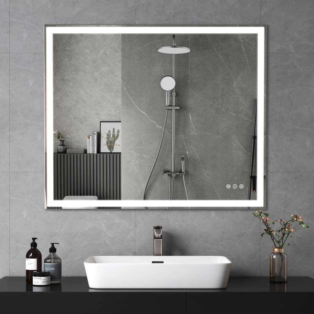 36 in. W x 30 in. H LED Rectangle Aluminium Frameless Silver Mirror with Me