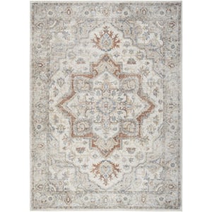 Gray 7 ft. x 9 ft. Oriental Power Loom Washable Area Rug