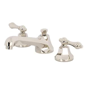 Metropolitan 8 in. Widespread 2-Handle Bathroom Faucets with Brass Pop-Up in Polished Nickel