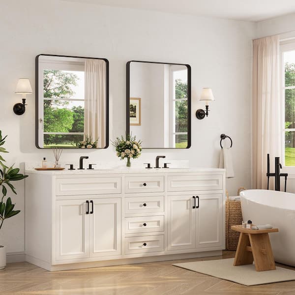 30 in. W x 36 in. H Modern Rectangular Black Bathroom Mirror Aluminum Framed Wall Bathroom Vanity Mirror