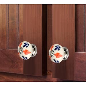 Floral Elegant 1-2/3 in. (42 mm) White and Multicolor Cabinet Knob