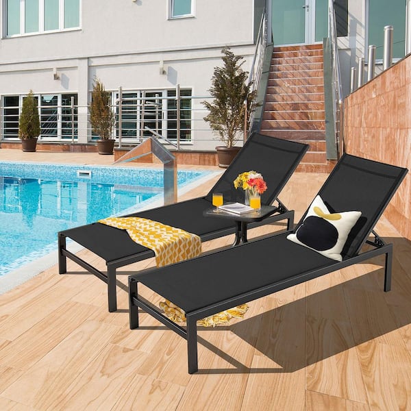 2-Piece Patio Chaise Lounge Adjustable Lounge Chair W/6-Position Backrest Black
