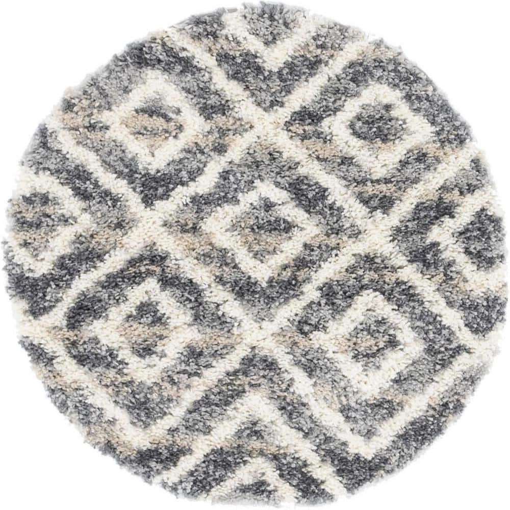 Hygge Shag Diamond Gray 3 ft. 3 in. x 3 ft. 3 in. Round Rug price history on PriceWatchPro
