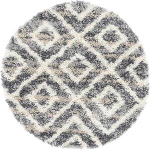 Hygge Shag Diamond Gray 3 ft. 3 in. x 3 ft. 3 in. Round Rug
