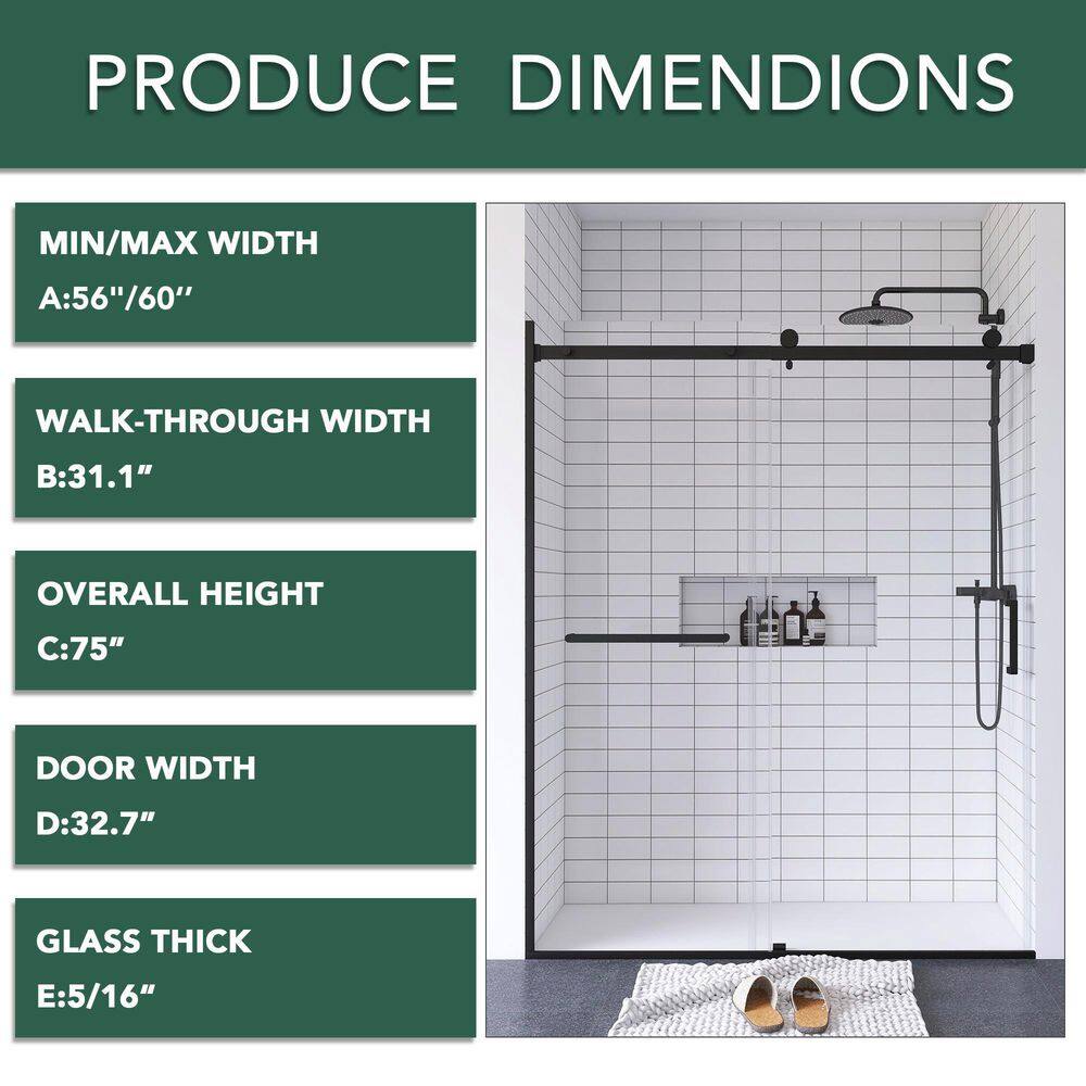 Matte Black Semi-Frameless Sliding Shower Door with Tempered Glass