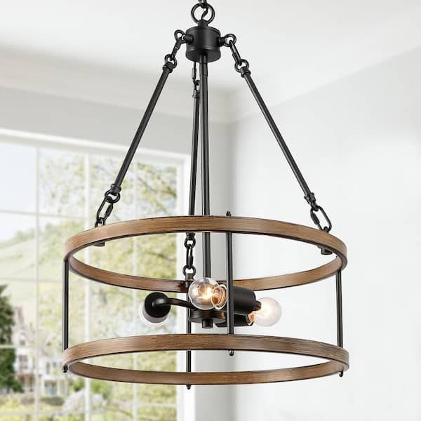 LNC Eniso Transitional Farmhouse Drum Cage Chandelier 3-Light Rustic ...