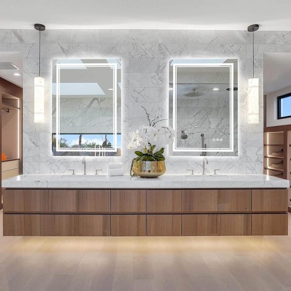 19.75 in. W x 27.5 in. H Silver Frameless Anti-Fog Dimmable 1-Light 3-Color Changing LED Bathroom Vanity Mirror Light