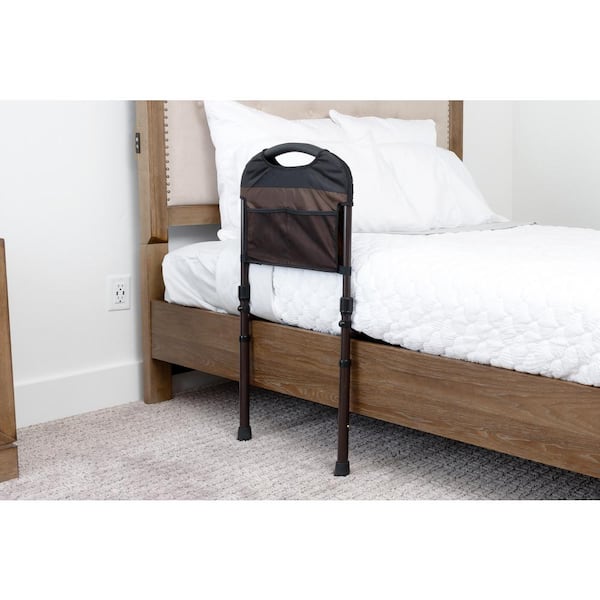 Stander 19 in. Stable Bed Rail with Adjustable Support Legs and Organizer Pouch in Brown