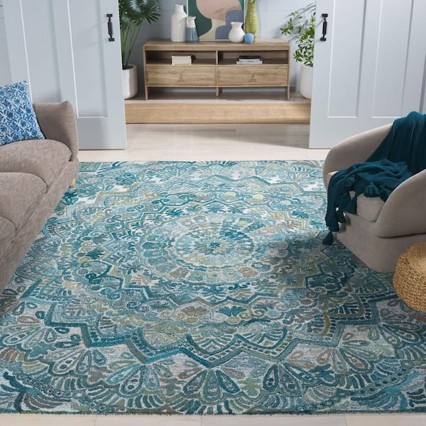 Marquee 8 ft. x 10 ft. Aqua/Green Oriental Area Rug