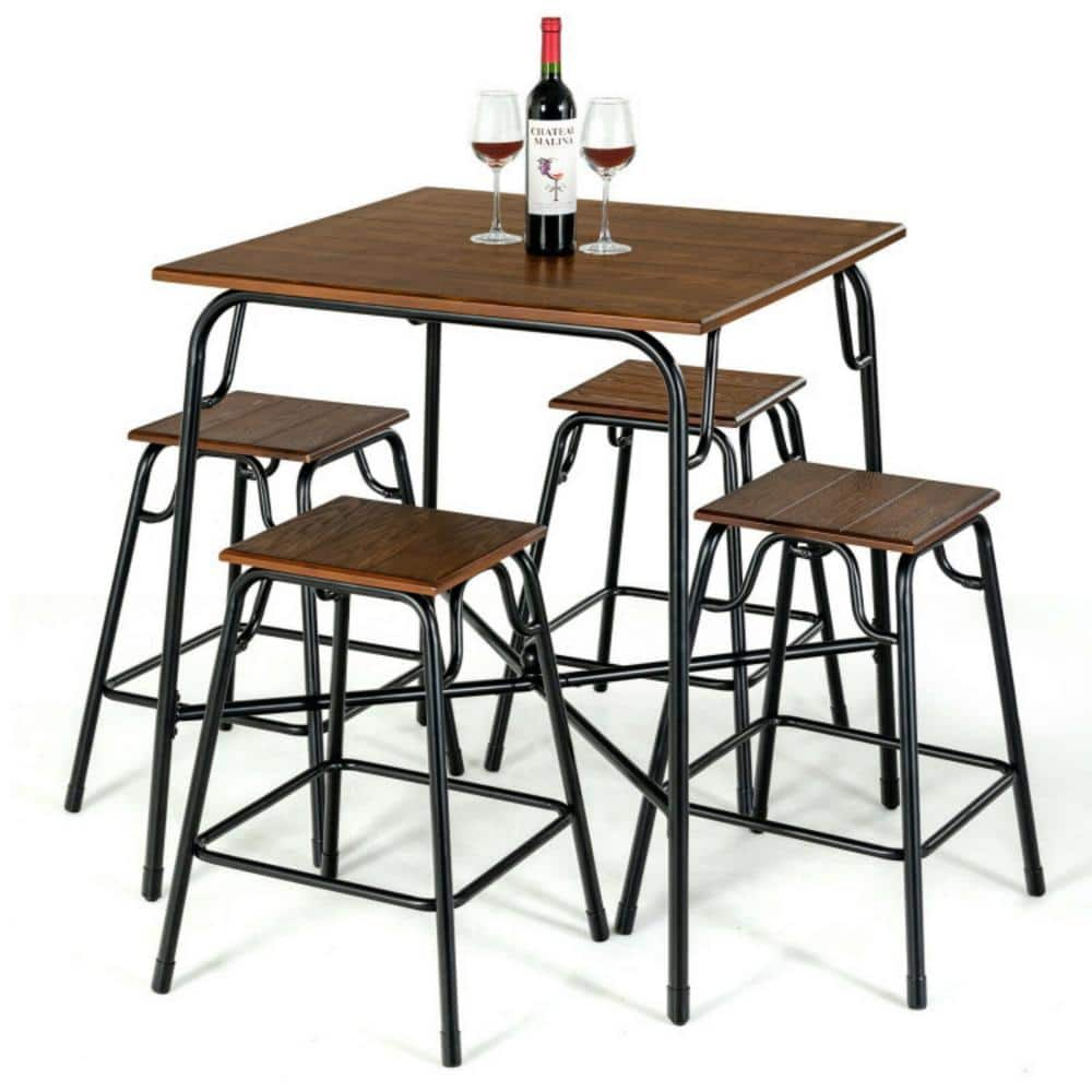 5-Piece Metal Counter Height Outdoor Dining Set Bar Table Set with 4 Backless Stools -  Clihome, CL-CF10352