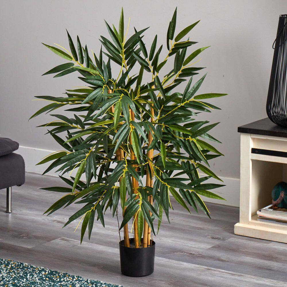 Elegant 3ft Green Silk Bamboo in Black Planter