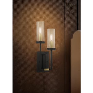 Hillstone 2-Light Sand Black and Soft Brass Wall Sconce with Clear Glass Shades