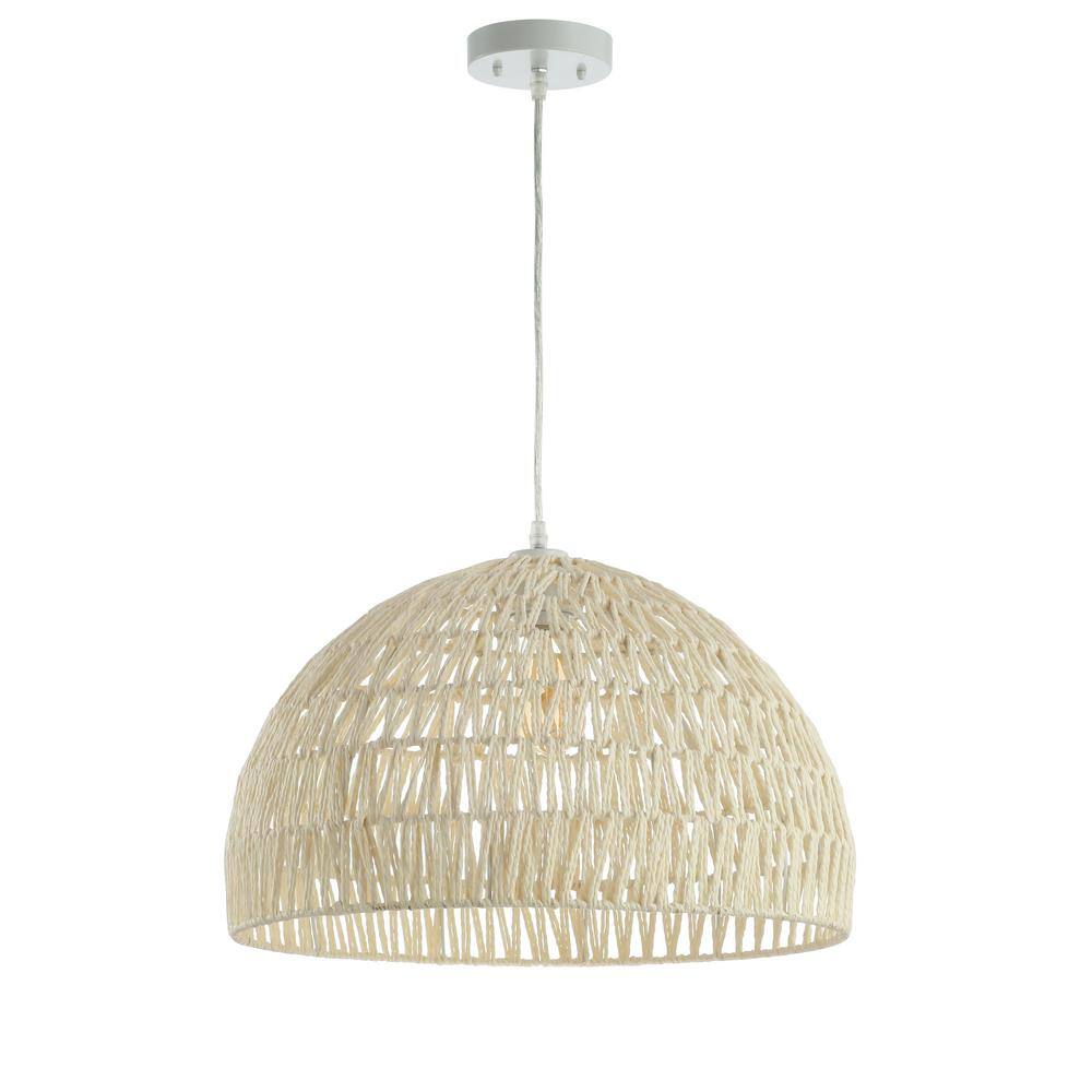 Campana 20" Cream Woven Rattan & Iron LED Pendant with Adjustable Drop