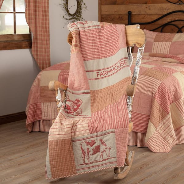 VHC BRANDS Sawyer Mill Red Farm Animal Quilted Cotton 60 in. x 50 in. Throw