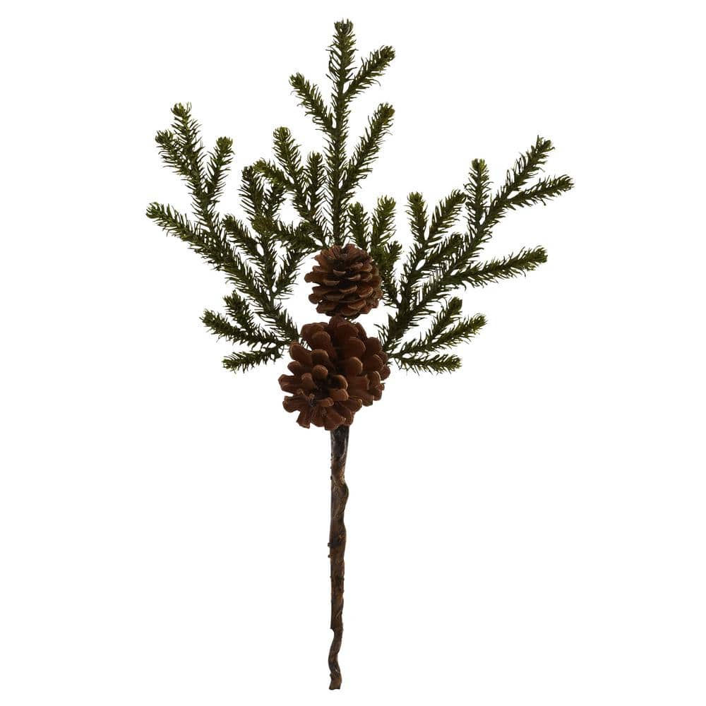 Nearly Natural Indoor 19 in. Pine and Pinecone Artificial Flower Bundle ...