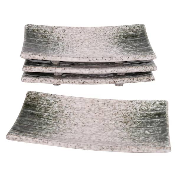 Ceramic Sushi Plate Set 4-Pack Rectangular Porcelain Japanese Style Serving Platter with Stone-Like Glaze