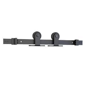 78 in. Black Solid Steel Sliding Rolling Barn Door Hardware Kit for Single Wood Doors with Routed Floor Guide