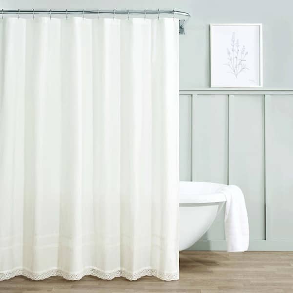 Laura Ashley Annabella White Cotton 72in. X 72in. Shower Curtain