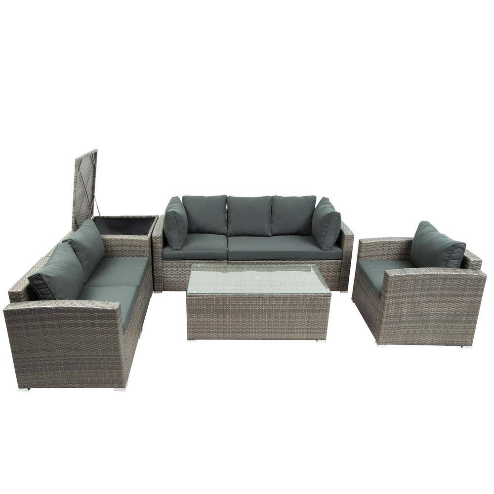 Tunearary 7-Piece Wicker Outdoor Sectional Sofa Set With Storage ...