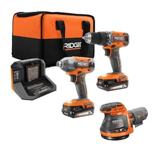 18V Cordless 3-Tool Combo Kit with Drill,Driver, Impact Driver, Random Orbit Sander, Batteries, Charger, and Bag