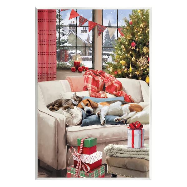 Stupell Industries Pets on Holiday Couch by Jason Kirk 1 Piece Unframed Graphic Print Animal Poster Art Print 15 in. x 10 in.