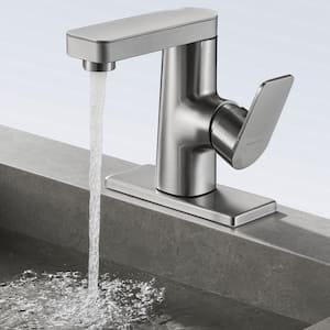 Minimalist Single Handle Single Hole Bathroom Faucet in Brushed Nickel
