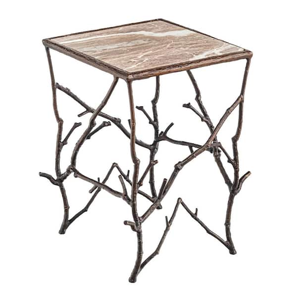 Evergreen Metal and Marble Outdoor Accent Table Branch Water
