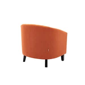 Orange Linen Accent Barrel Chair With Nailheads And Solid Wood Legs