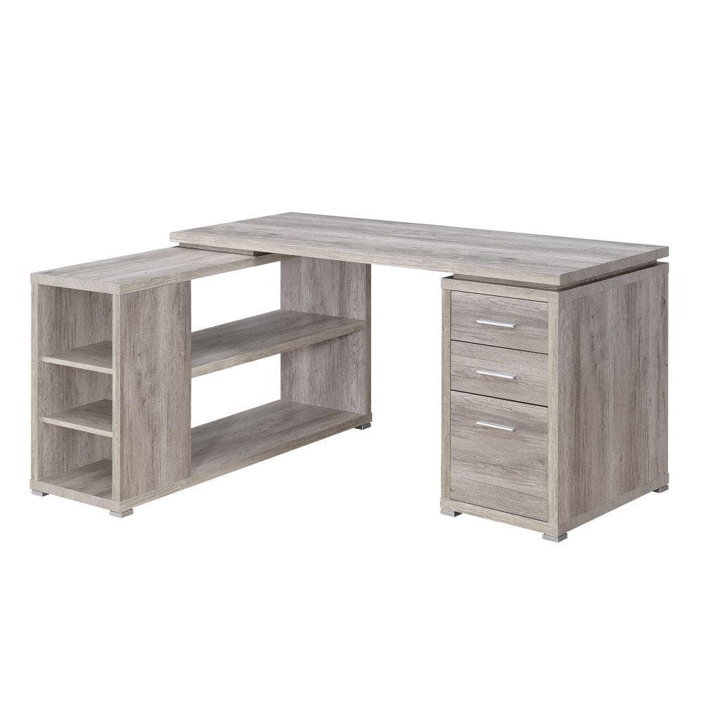 Gray Wood L-Shaped Computer Desk with Drawer and Filing Cabinet